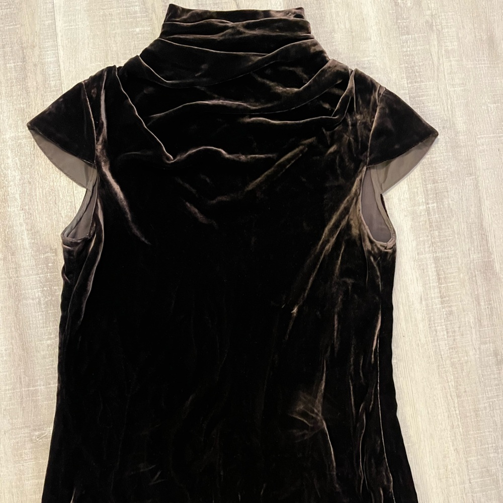 VTG Doncaster ChocolateBrown Velvet Mock Neck Whimsigoth Minimal Lux Zip Y2K Top